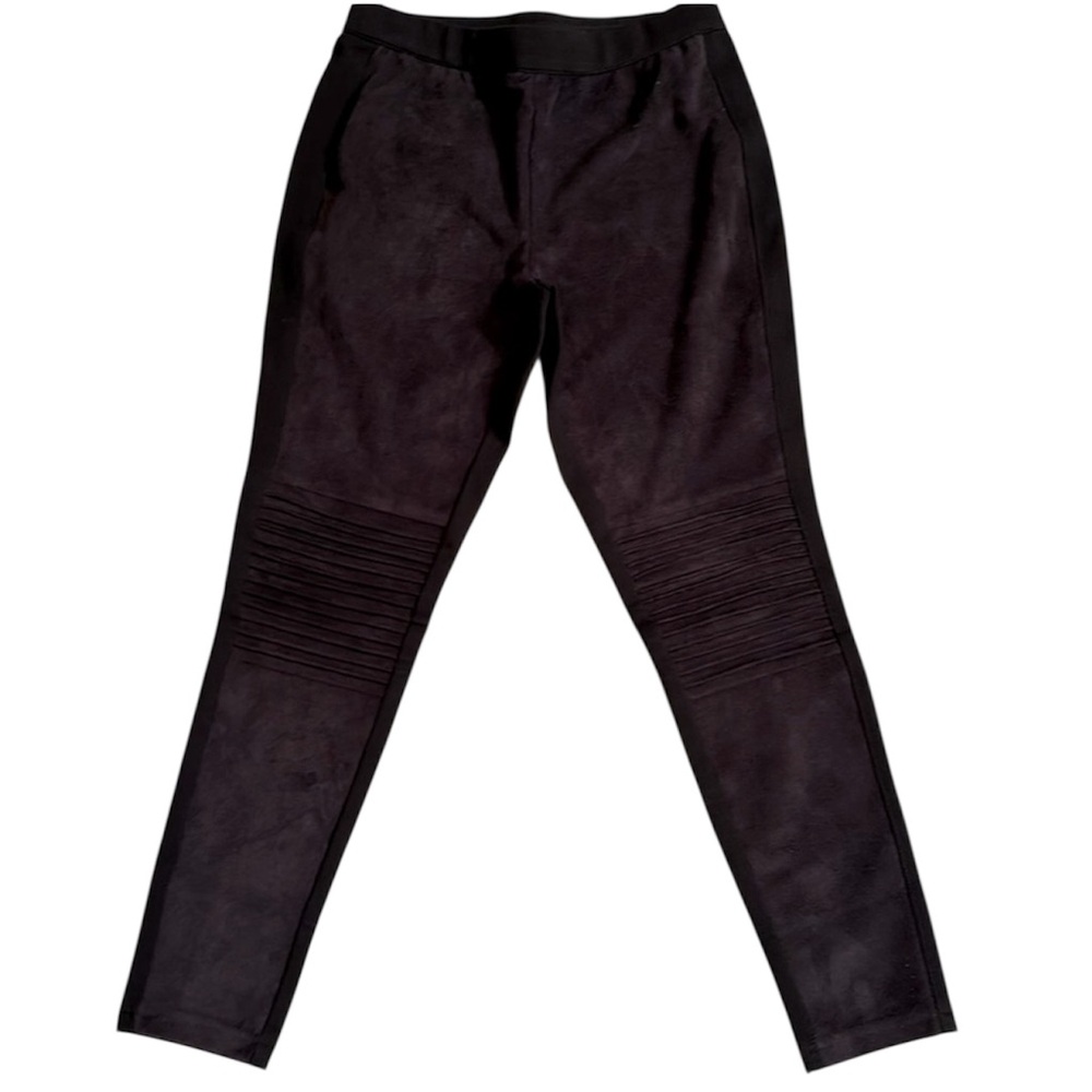 H by Halston Black Suede Moto & Ponte Pants Petite Size 0-2